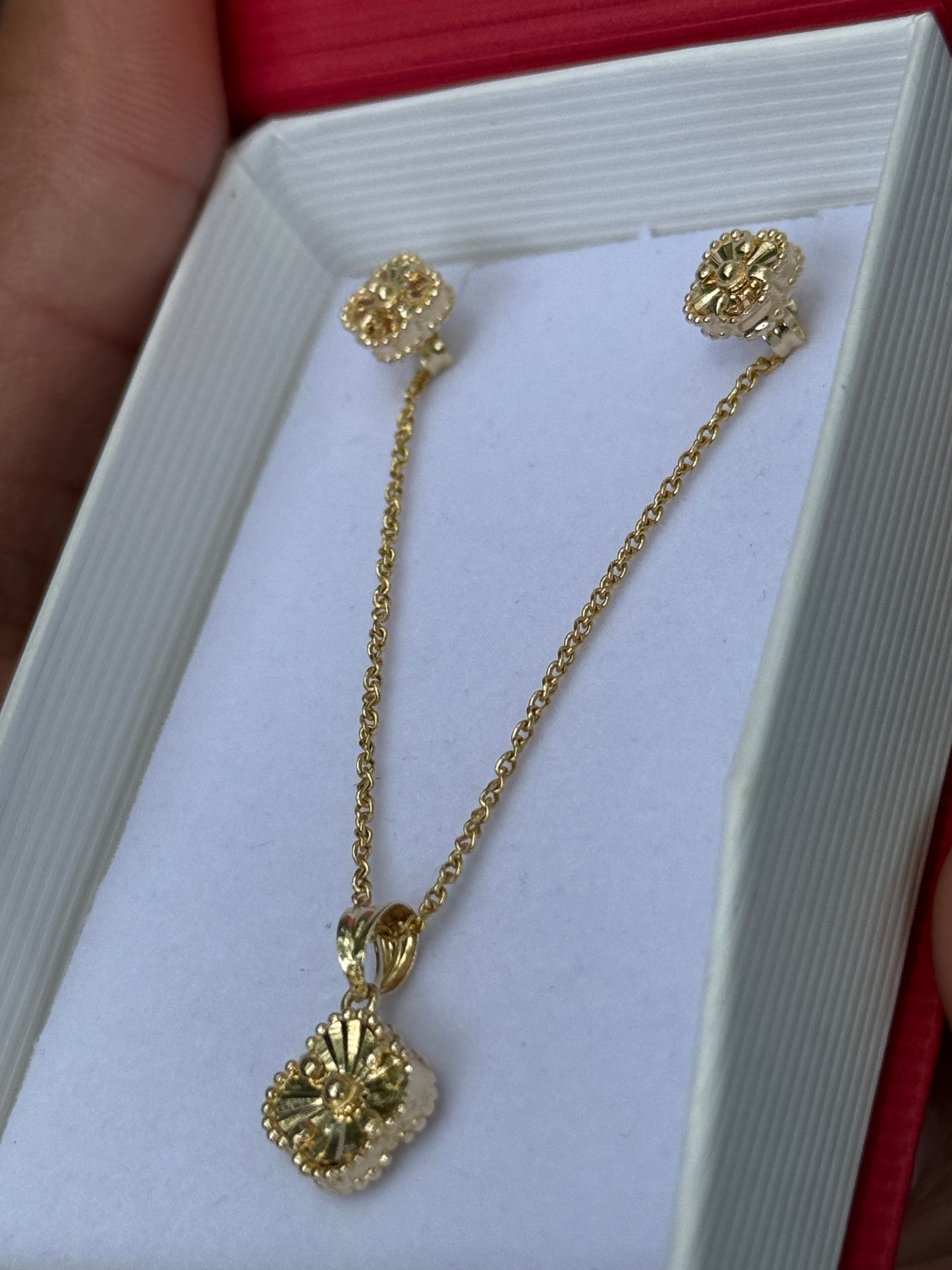 14k gold clover necklace, and earrings combo bundle