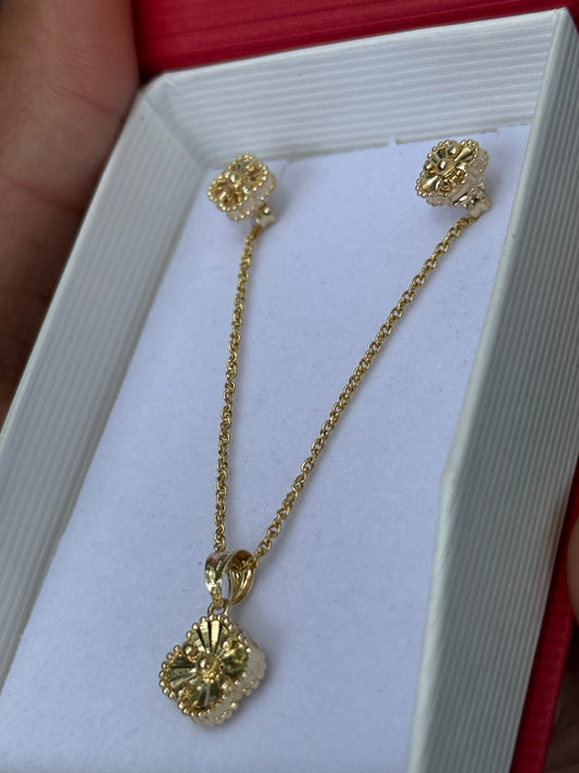 14k gold clover necklace, and earrings combo bundle