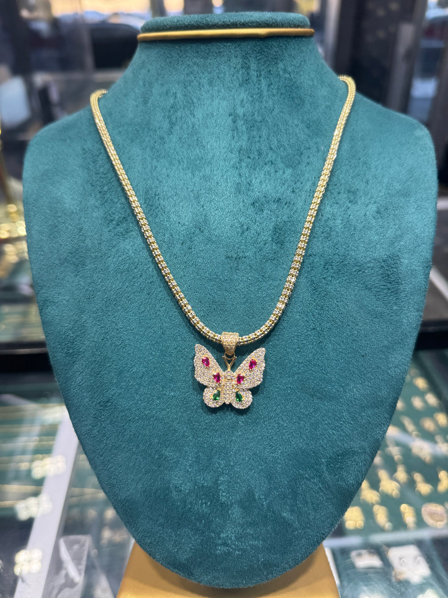 14K Gold Ice Chain for women with Butterfly Pendant – 20” Inches