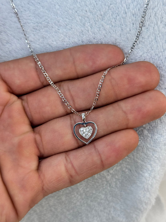 14k white gold 20” inch necklace with double heart pendant