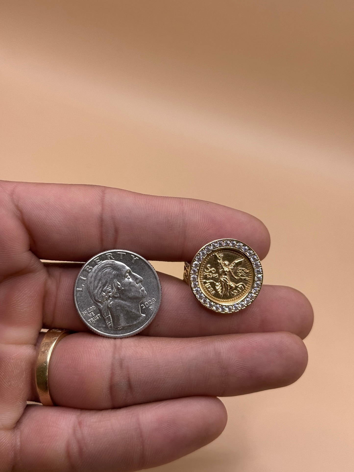 14K Gold 50 Pesos Coin Ring with CZ Size 7 – Women’s Statement Ring, Real Gold Coin Jewelry