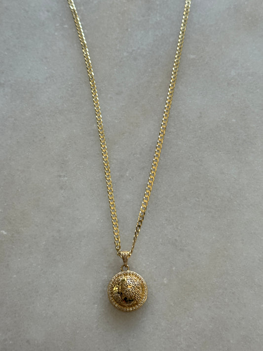 14K Gold Curb Link Chain with World Pendant – 22”