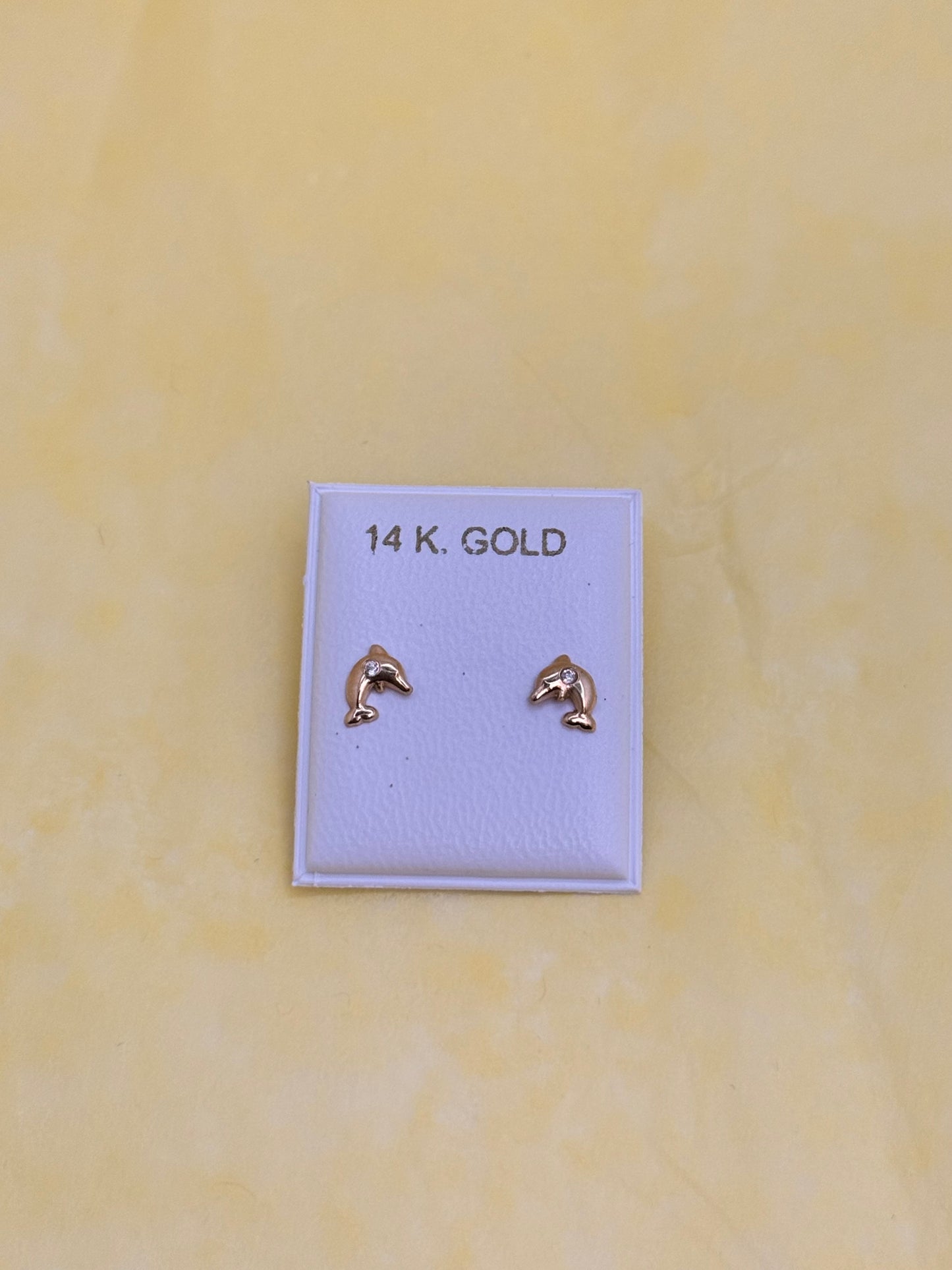 14k Gold Dolphin Stud earring with Cubic zirconia stone