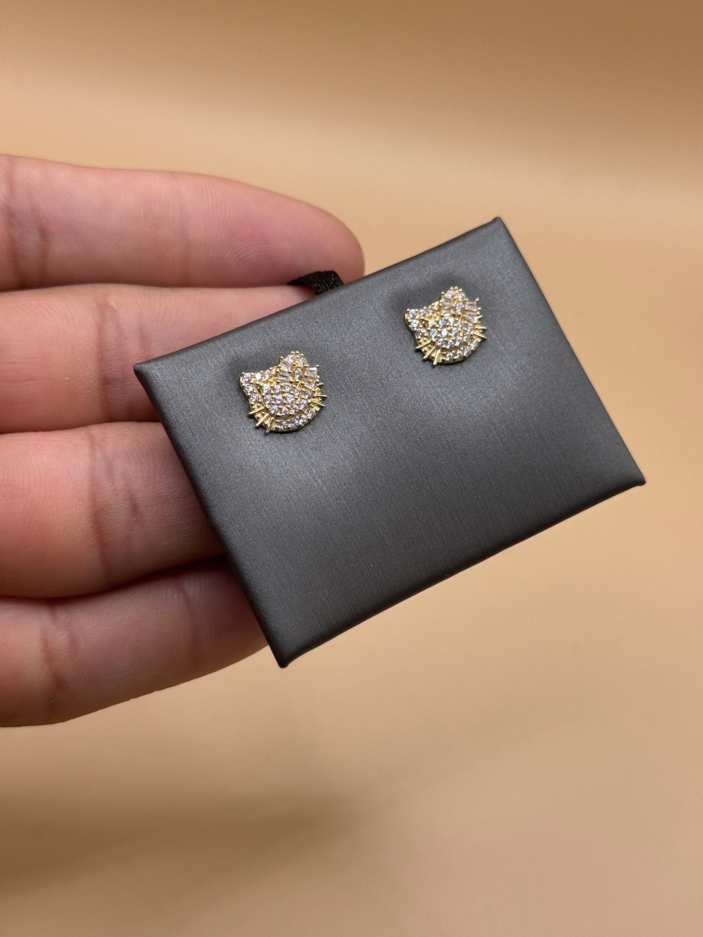 14k gold Hello Kitty CZ Stud Earrings for Girls – Cute Cat Earrings, Dainty Kids Jewelry Gift