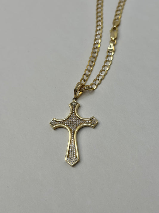 14k gold Two-Tone Curb Link 22”inch Cross Necklace