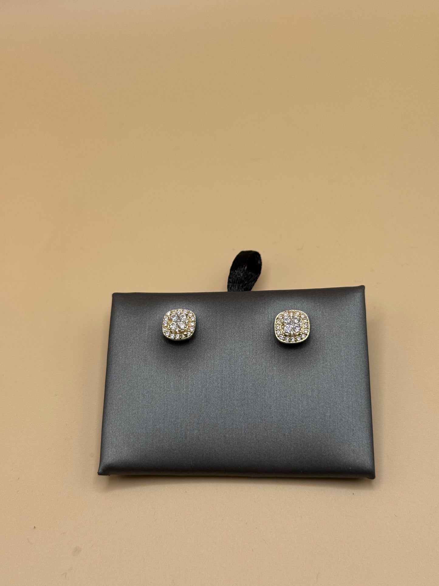 14K Gold CZ Square Stud Earrings for Men – Real Gold Earrings, Iced Out Studs, Hip Hop Jewelry