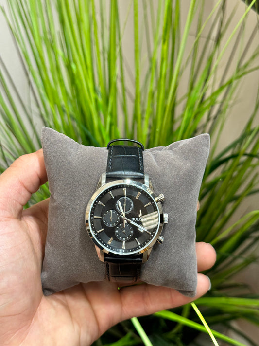 Men's Chronograph Classic Sutton Black Leather Strap Watch 41mm