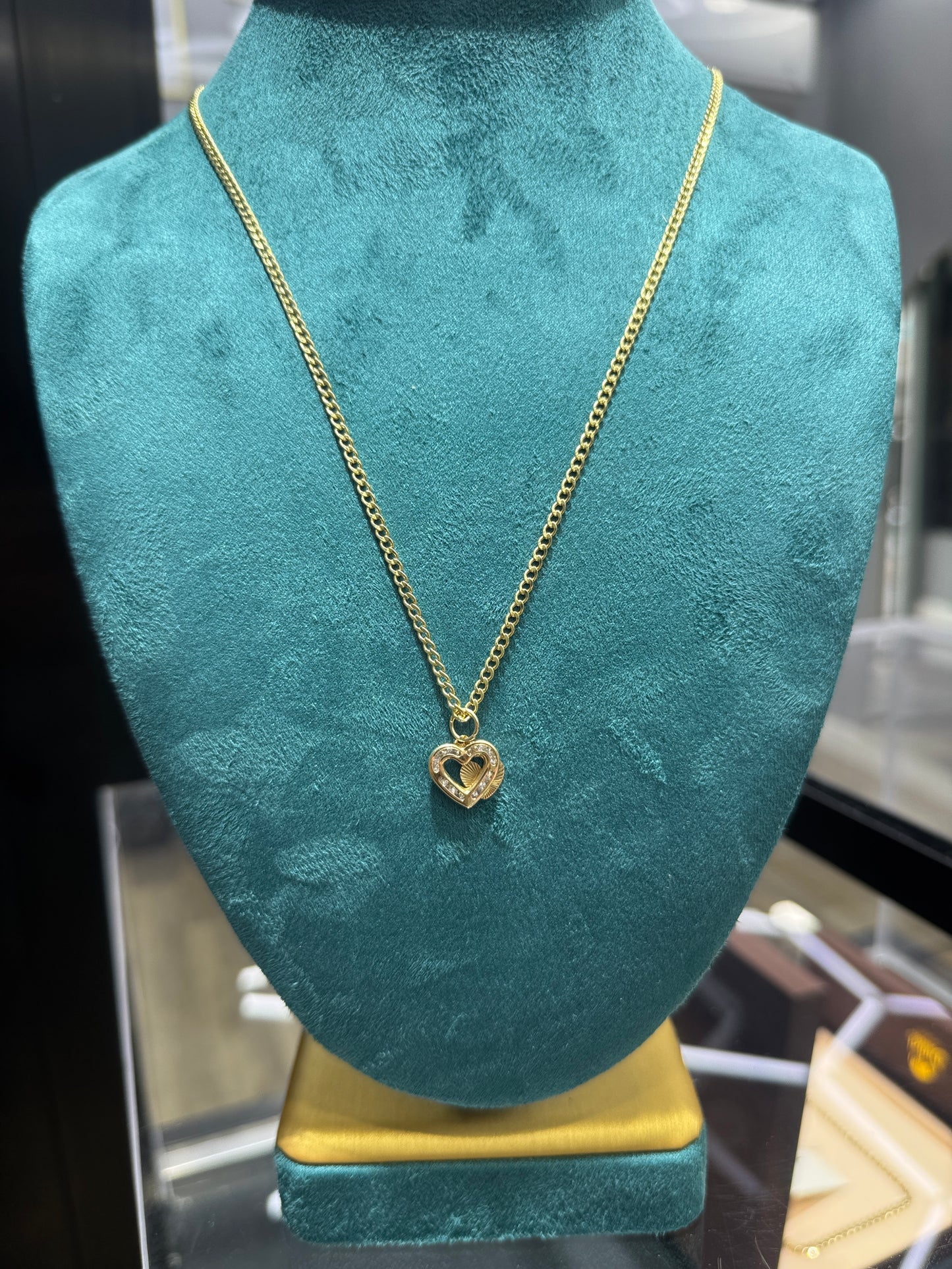 Women’s necklace 14k Gold Miami Cuban with Heart Pendant 18”