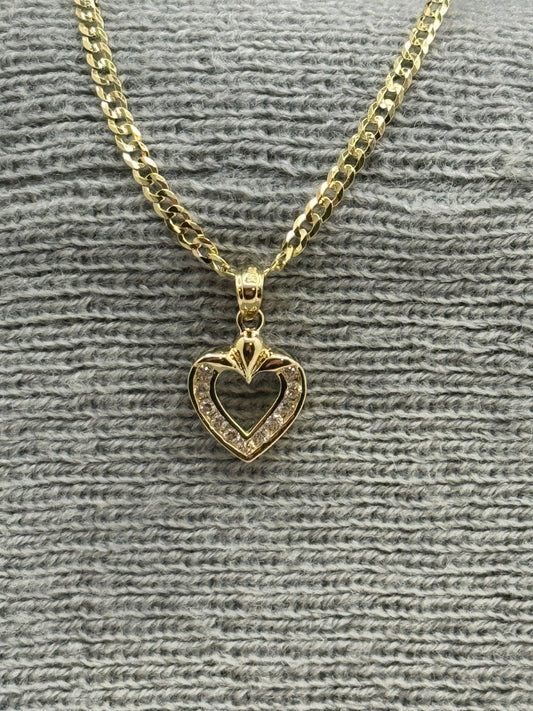 14K Gold Curb Link Chain with Heart Pendant