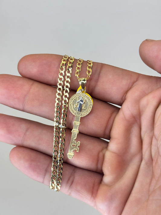 14K Gold Key Pendant & Curb Link Chain – Unlock Your Style