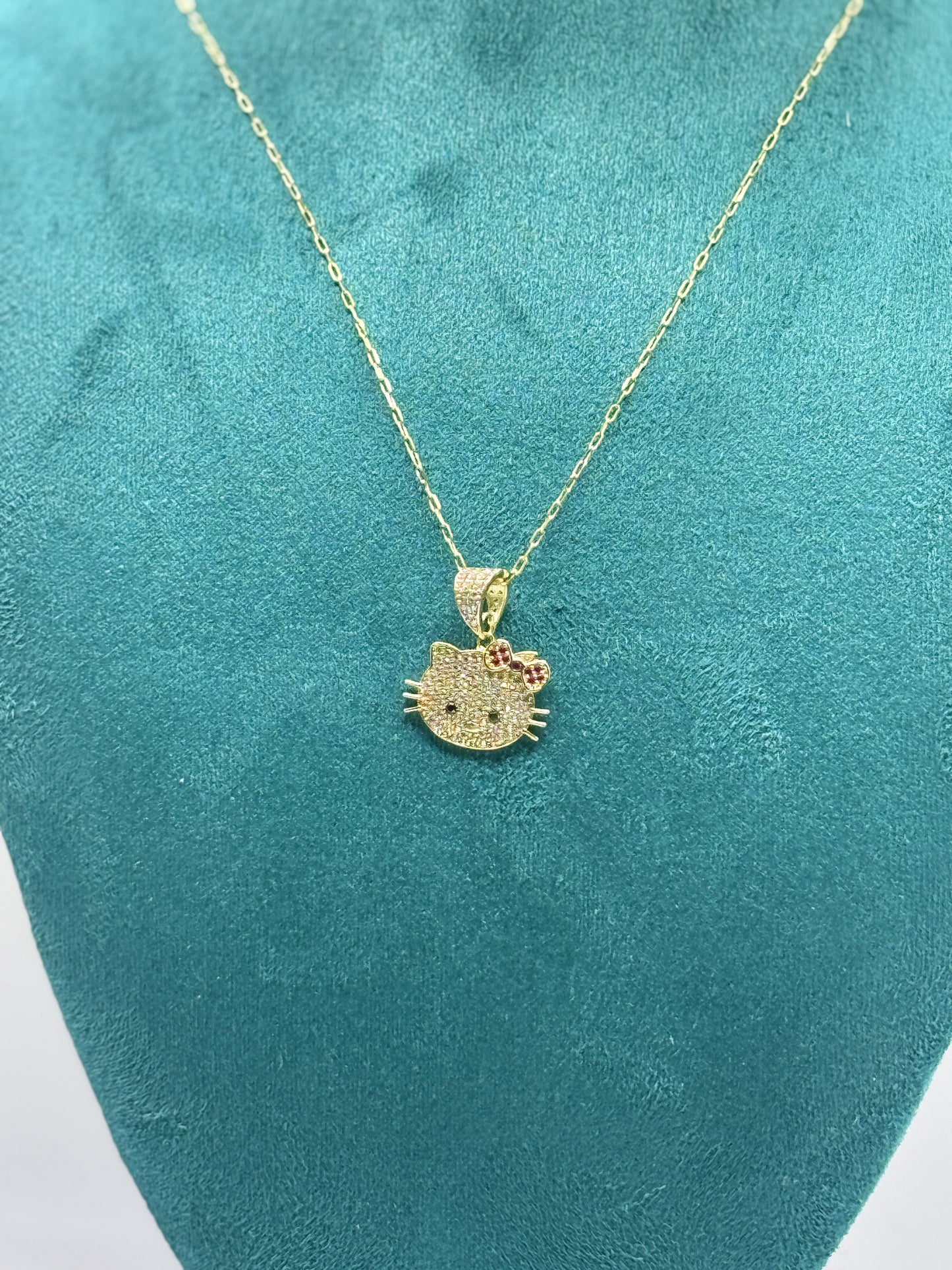 ✨ 14K Gold Anchor Link Necklace with Kitty Pendant for women– 16” ✨