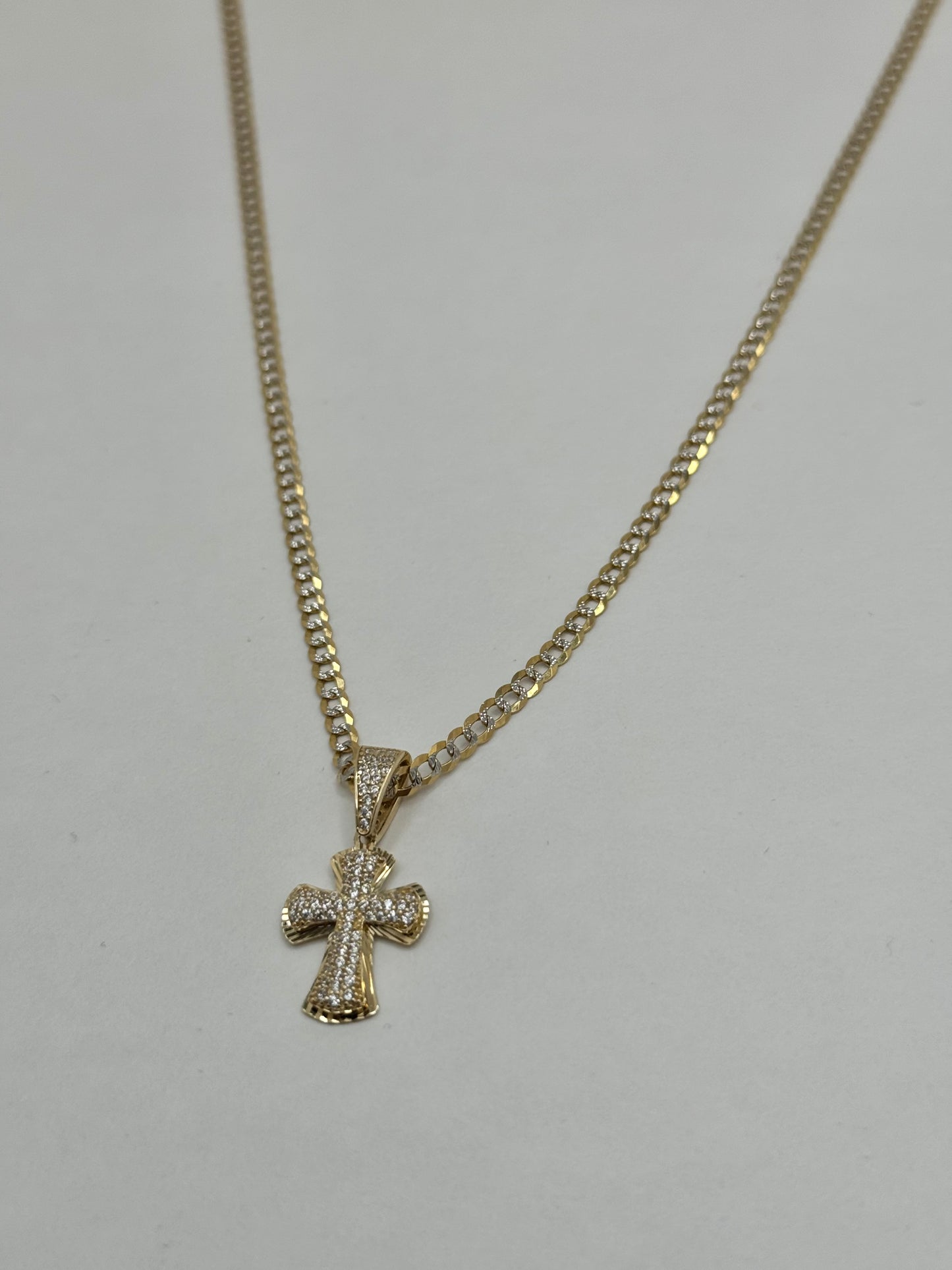14k gold Cuban link for with cross pendant
