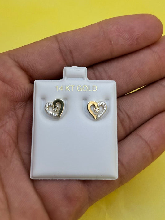 14k gold heart earring with cubic zirconia for women