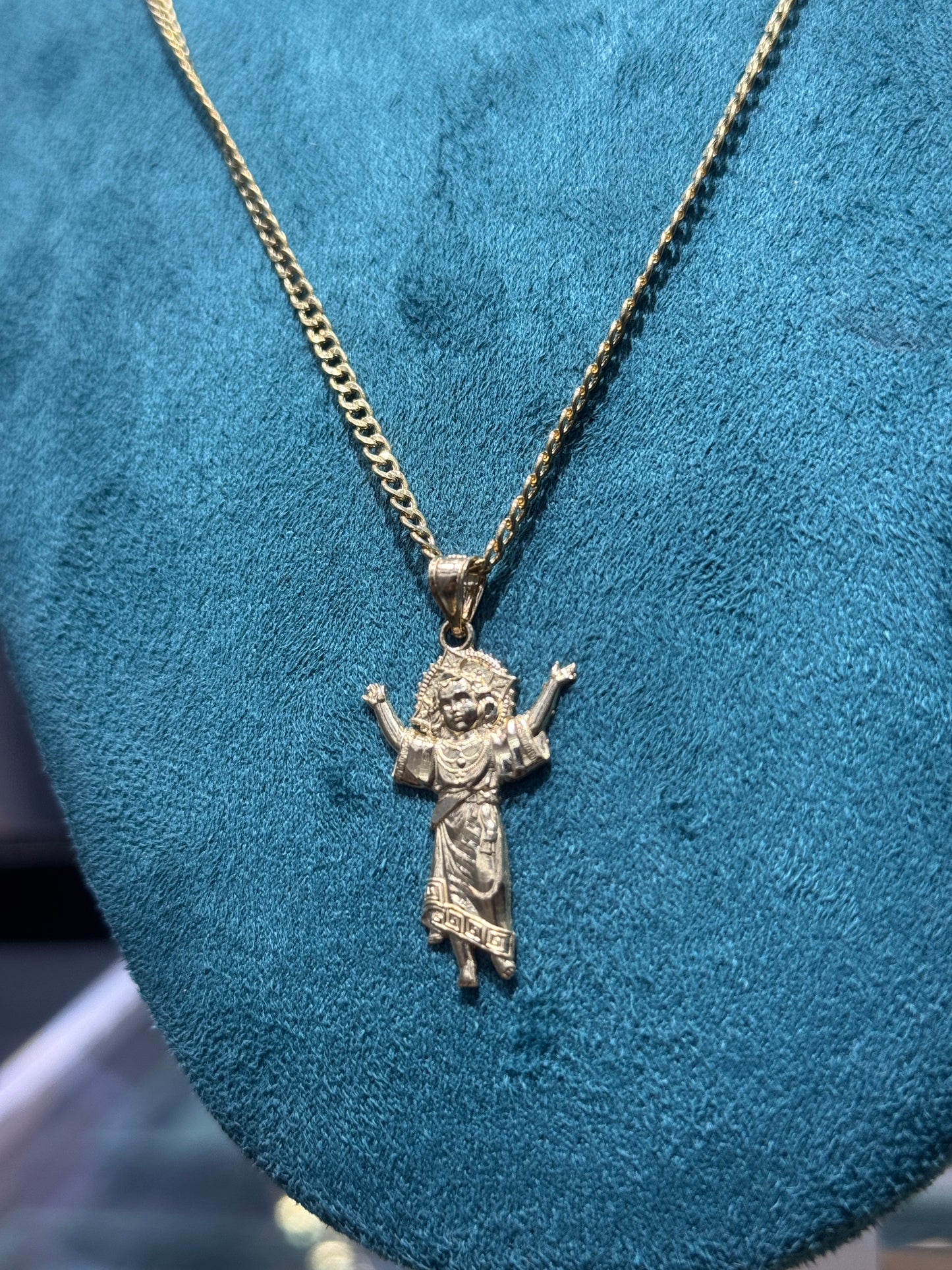 14K Gold Divine Child Pendant with Curb Link Chai