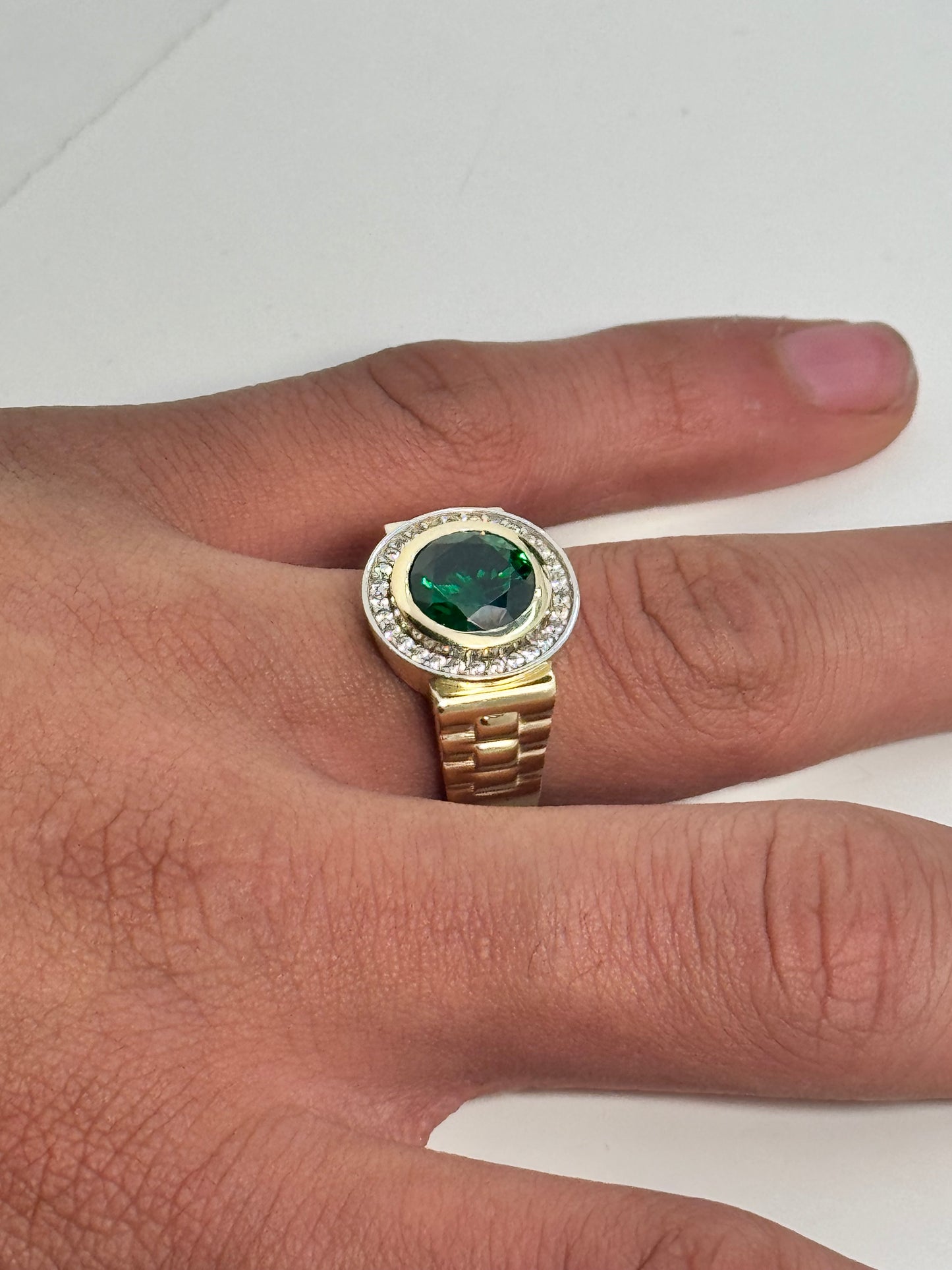 Solid 14k Gold Emerald round ring for men