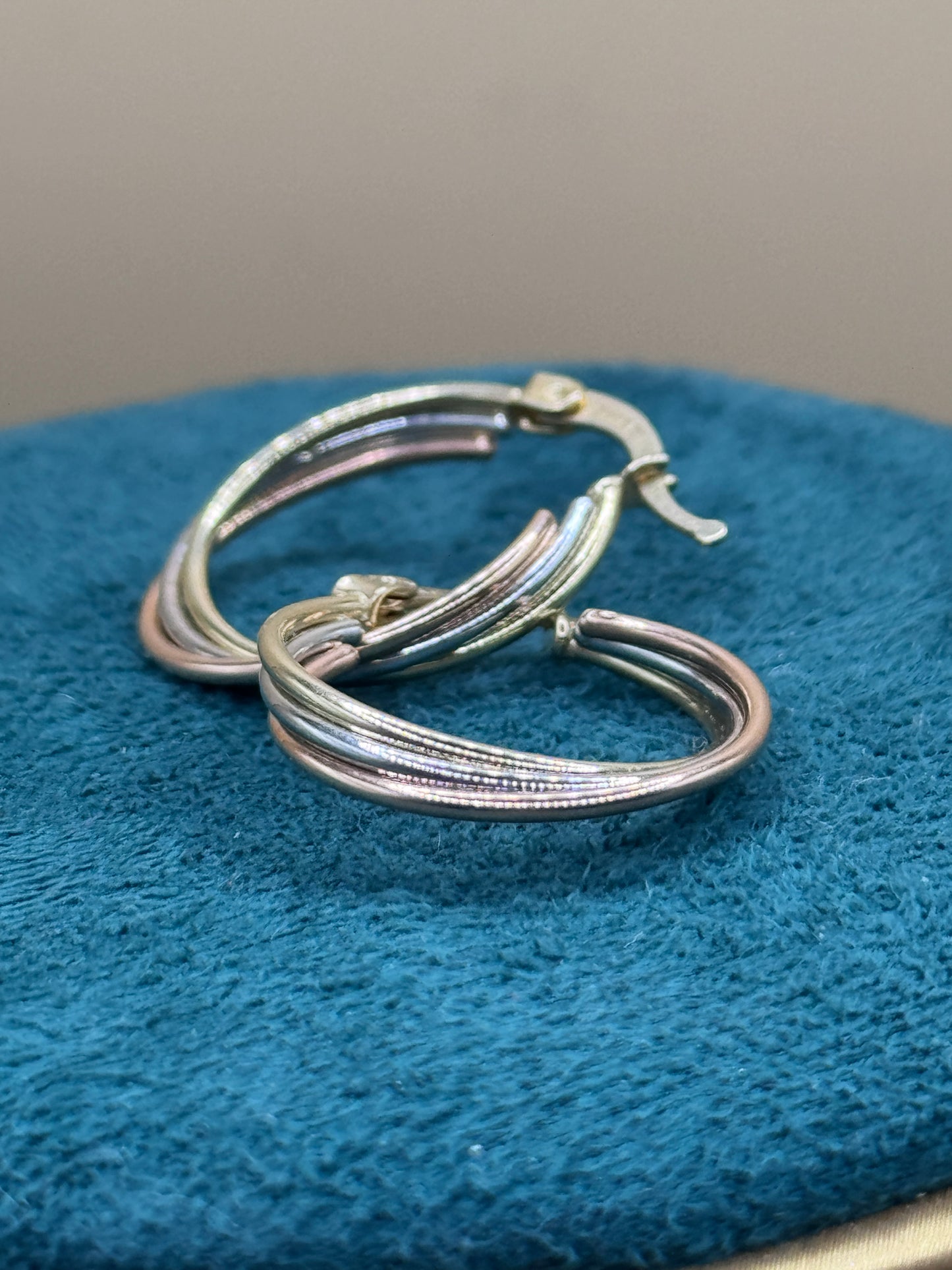 14K Tri Tone Gold Hoop Earrings – White Yellow Rose Gold Hoops, Dainty Everyday Earrings for Women