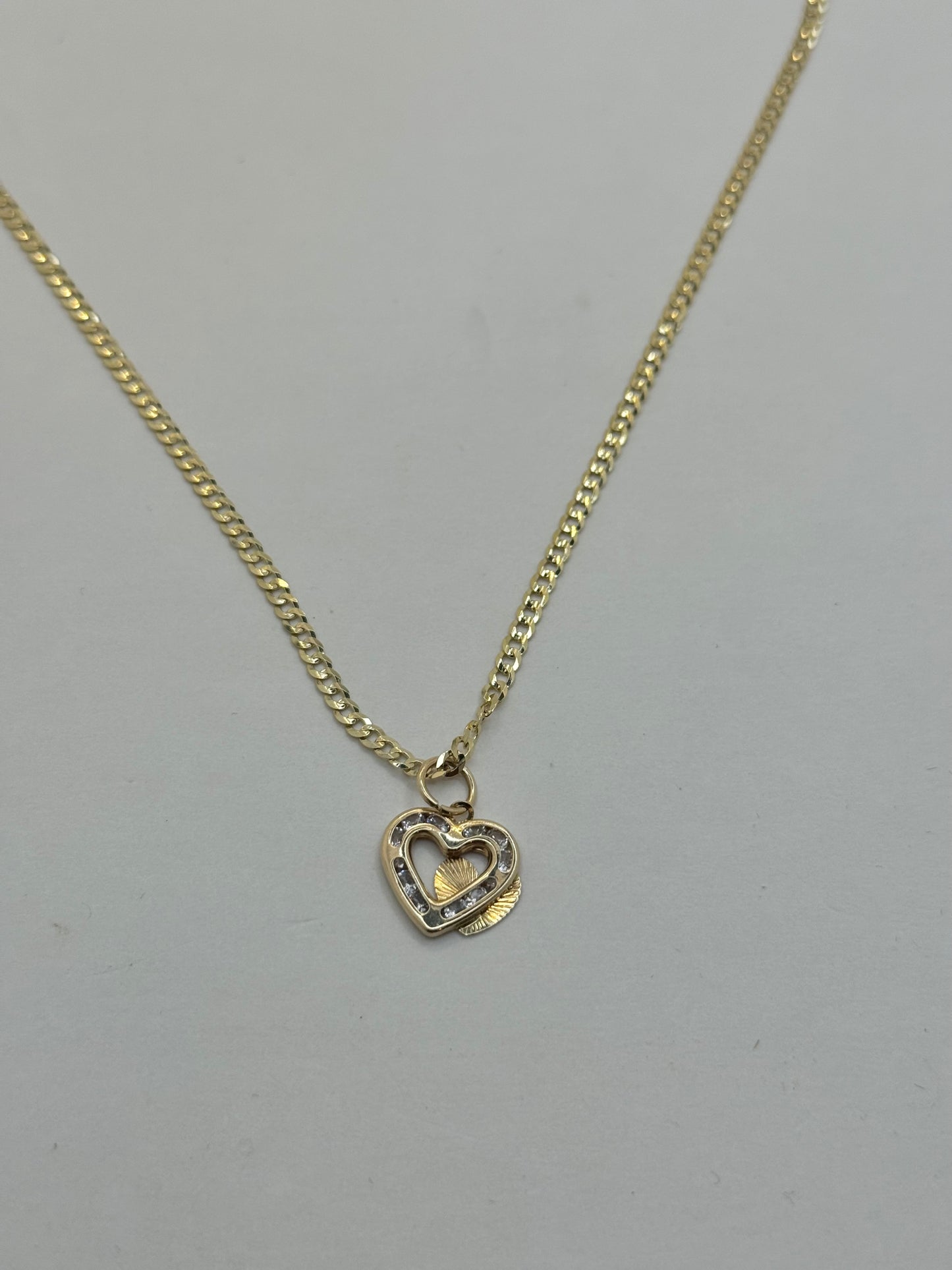 14K Gold Curb Link Necklace – Double Heart Elegance