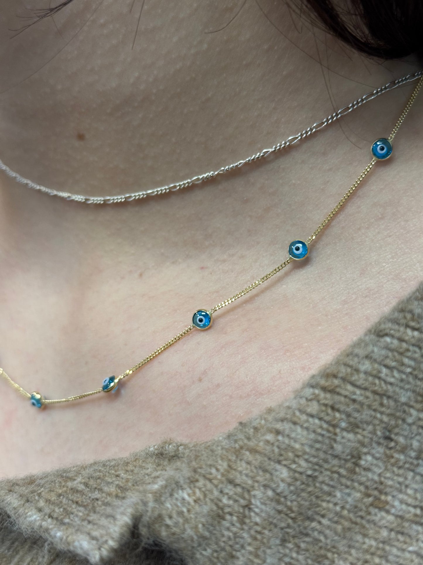 14k gold Evil Eye necklace for women 16” inches