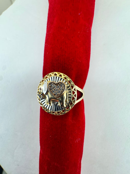 14k gold elephant & heart ring for women