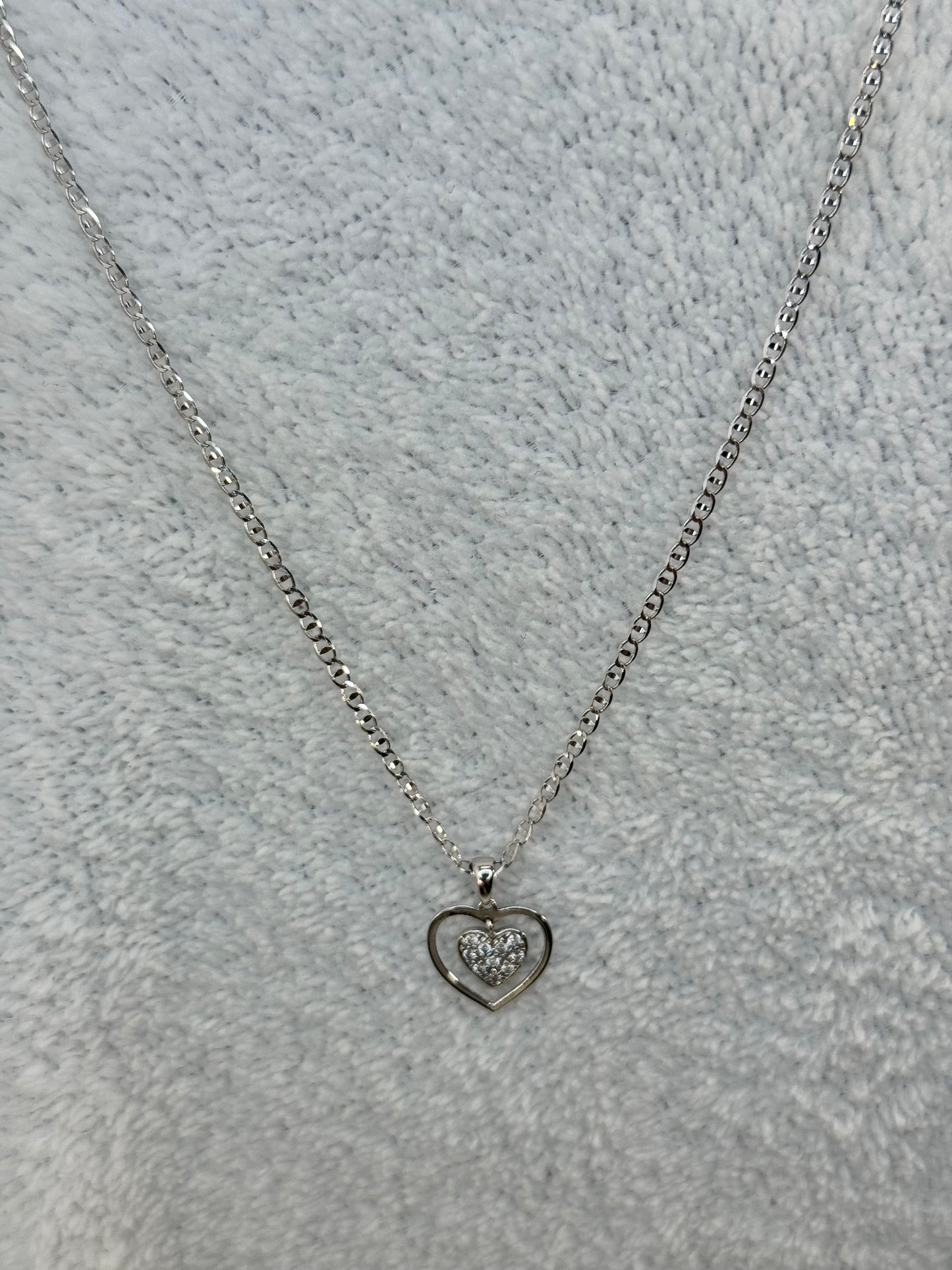 14k white gold 20” inch necklace with double heart pendant
