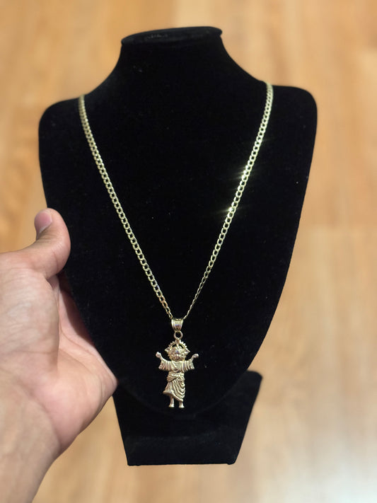 14K Gold Semi-Solid Curb Link chain with Divine Child Pendant- for Men