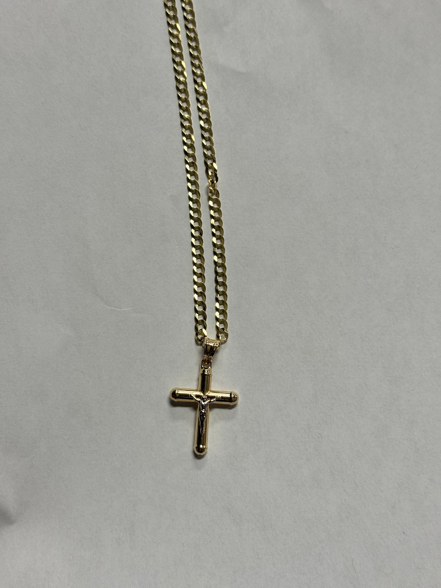 14k Gold curb link with cross