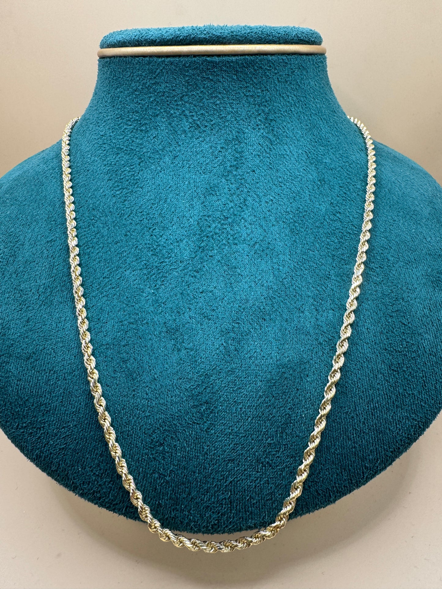 14K Gold Rope Chain 22” Semi Solid – Real Gold Necklace 6–8g, Lightweight Gold Chain, Everyday Jewelry