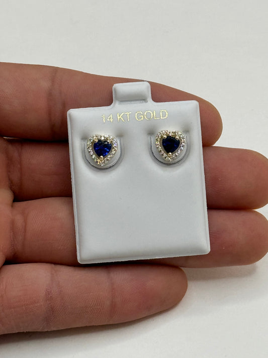 14K Gold Heart Stud Earrings with Cubic Zirconia
