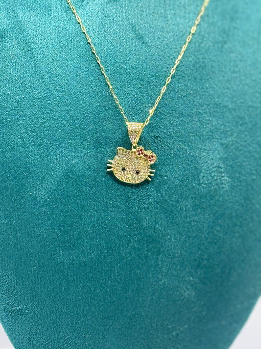 ✨ 14K Gold Anchor Link Necklace with Kitty Pendant for women– 16” ✨