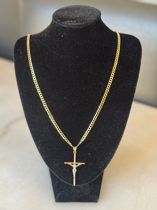 14K Gold Curb Link Chain with Crucifix for Men