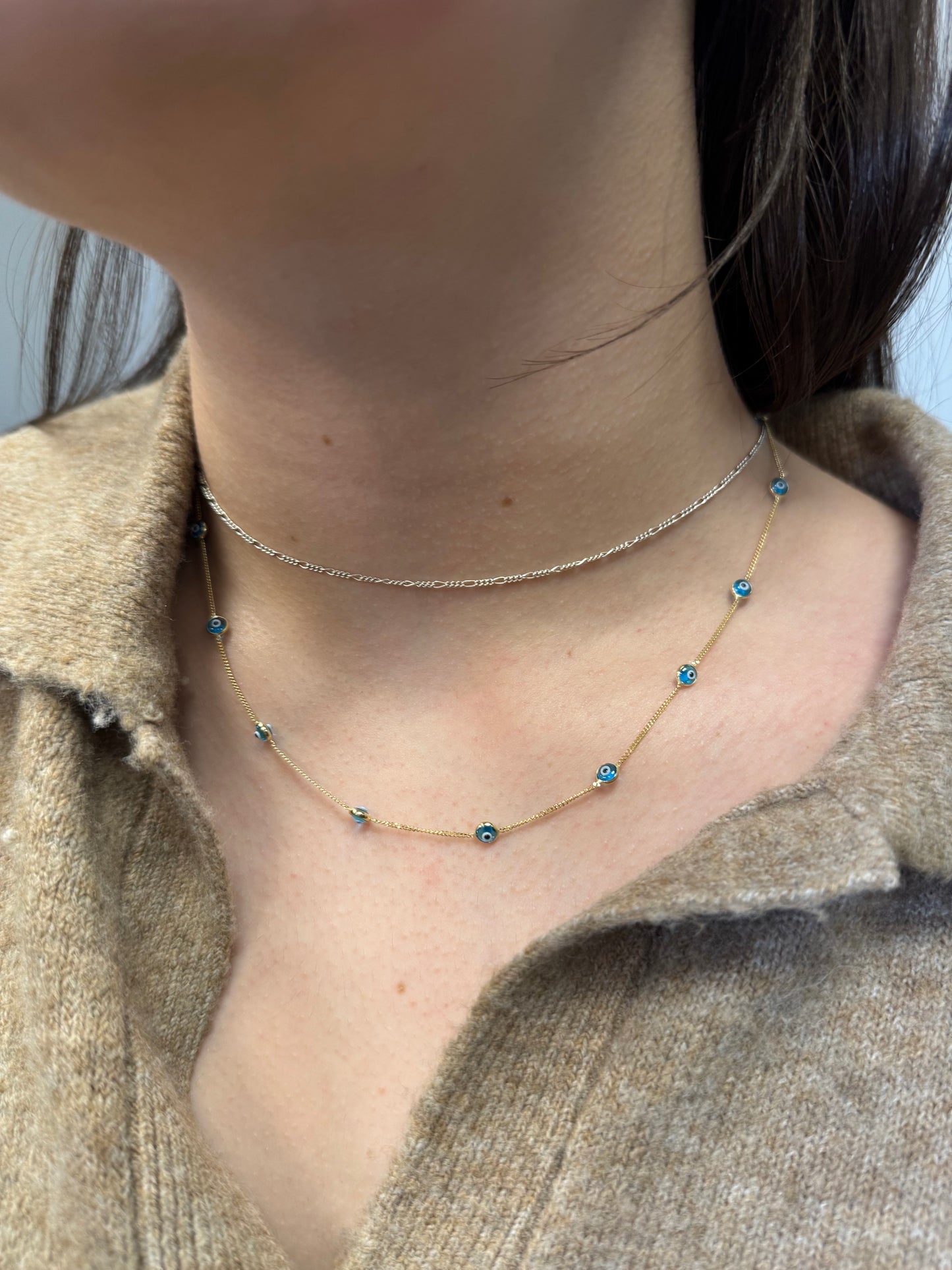 14k gold Evil Eye necklace for women 16” inches