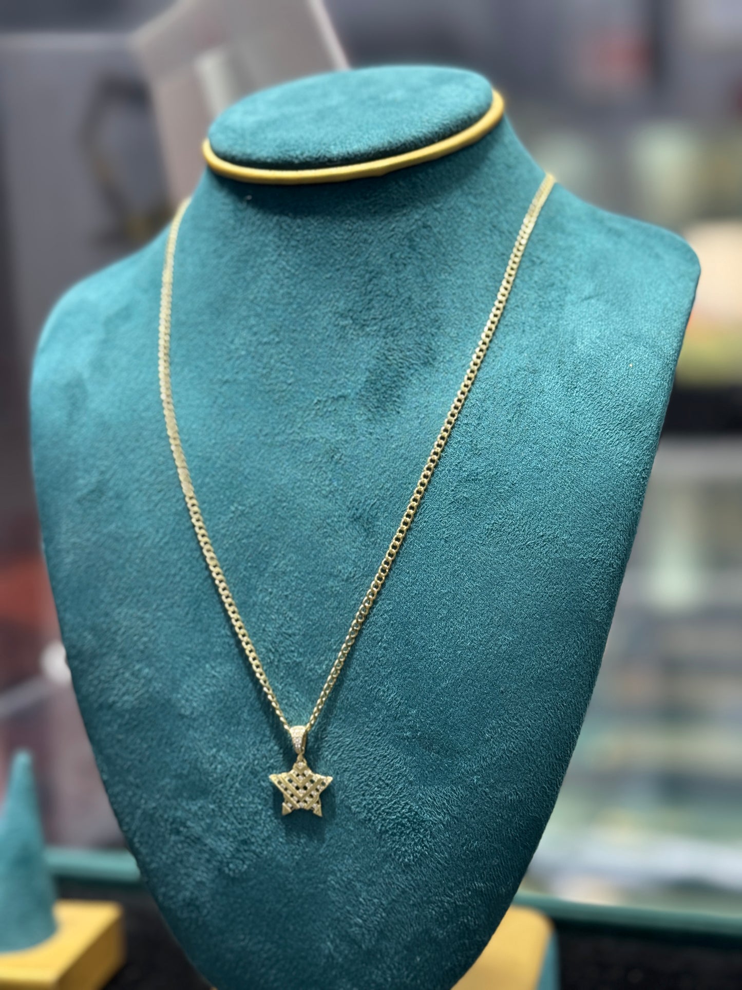 14K Gold Link chain Necklace with Star Pendant for – 20” Inches for women