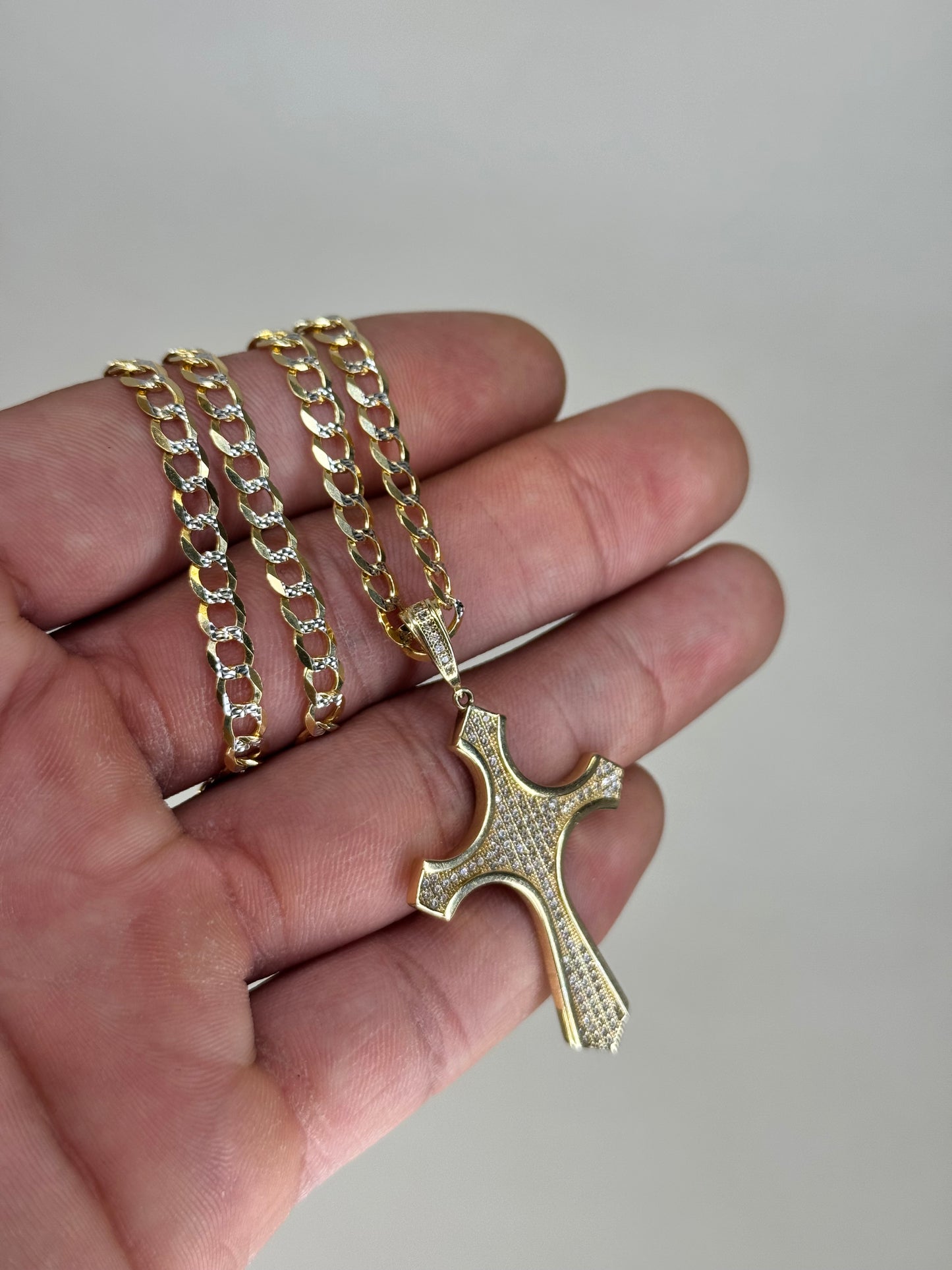 14k gold Two-Tone Curb Link 22”inch Cross Necklace