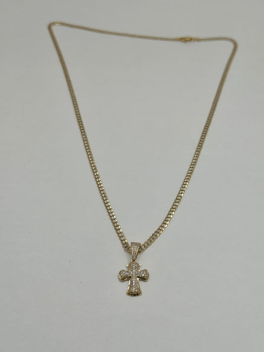 14k gold Cuban link for with cross pendant