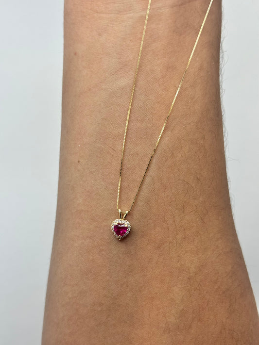 14k Gold Box Chain necklace with heart pendant for women