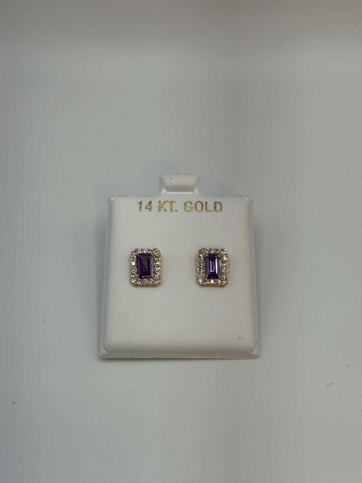 14K Gold ZC Amethyst Stud Earrings for Women