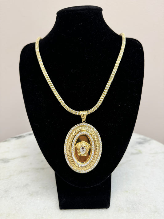 14k gold Ice chain 22” with Versace pendant for men