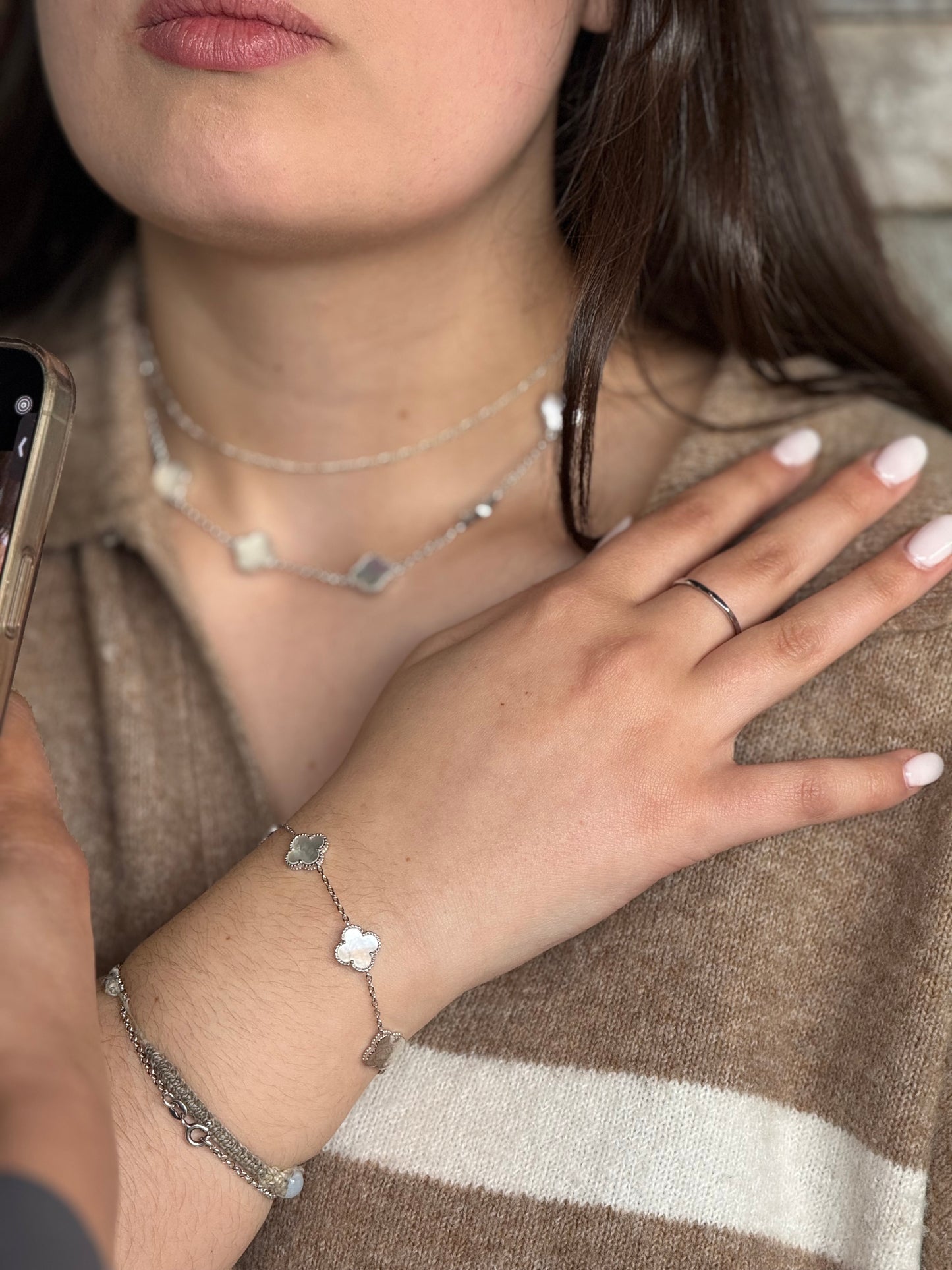 Clover set bundle necklace and bracelet for women