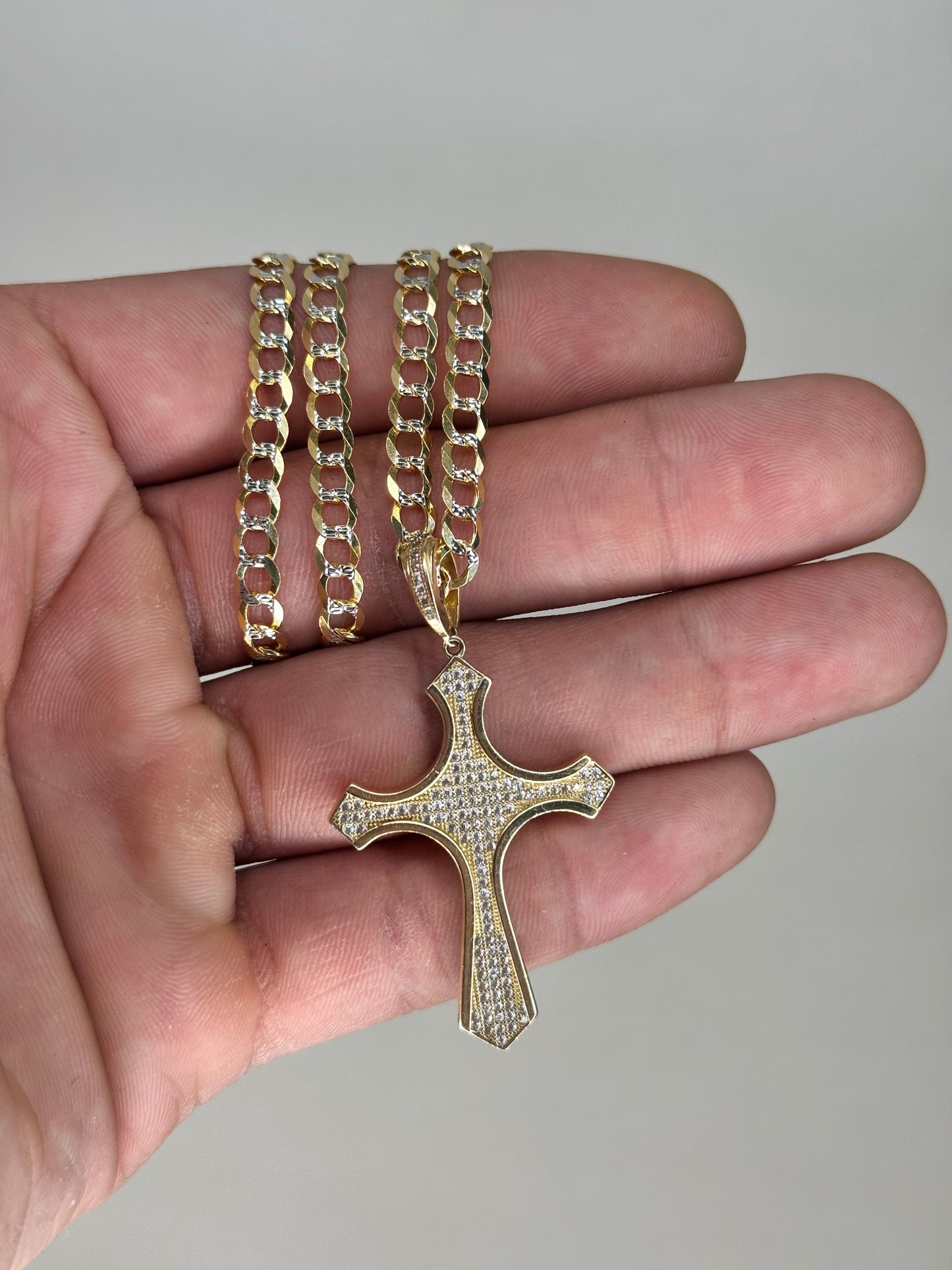 14k gold Two-Tone Curb Link 22”inch Cross Necklace