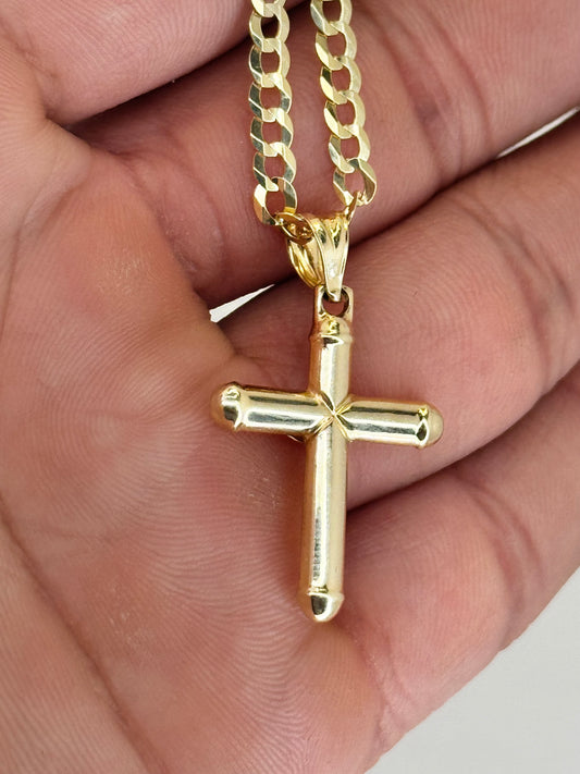 14k Gold curb link with cross