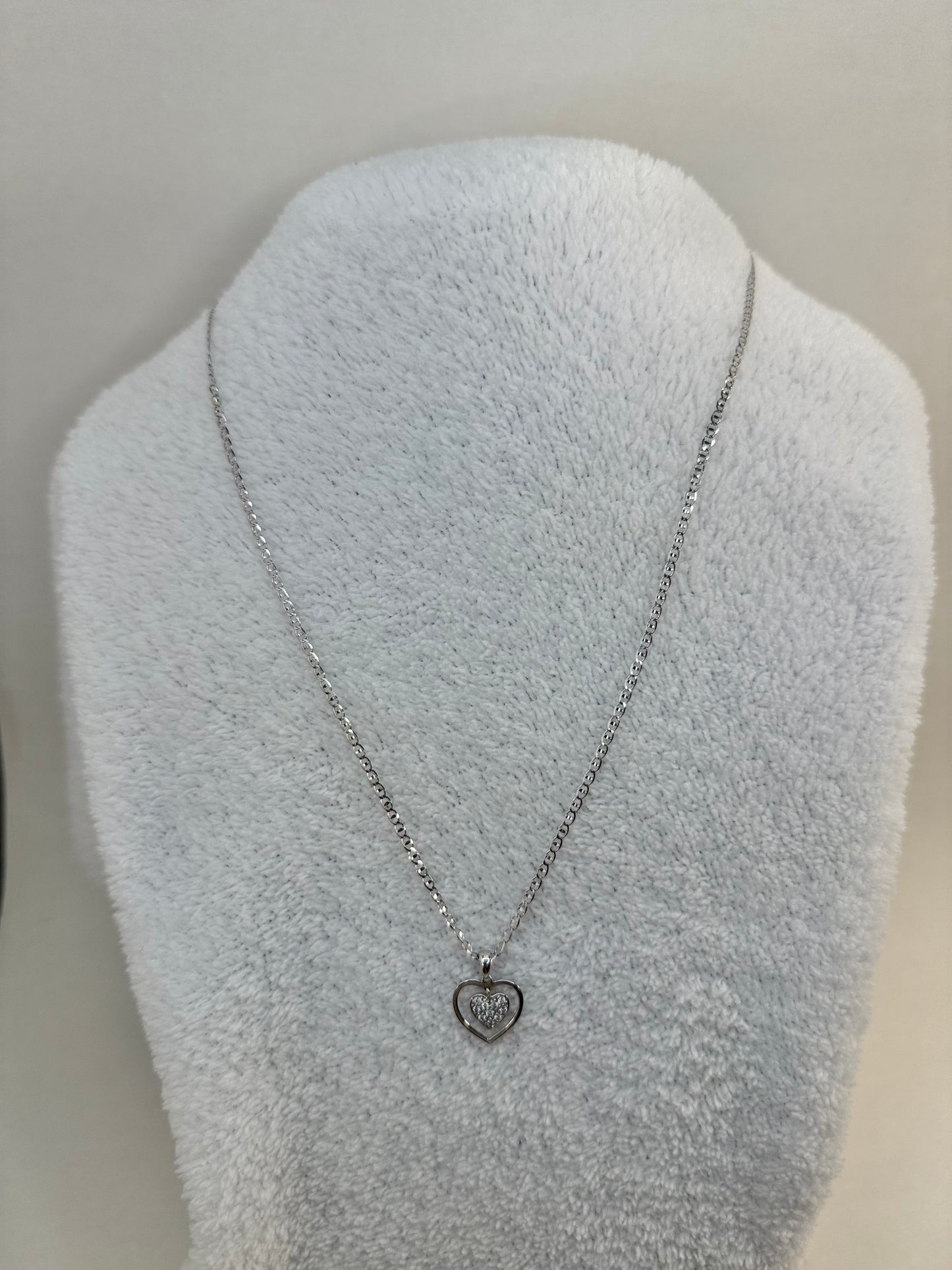 14k white gold 20” inch necklace with double heart pendant