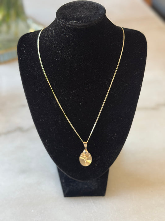 💎 2-Tone 14K Gold Curb Link Chain with Crucifix for women