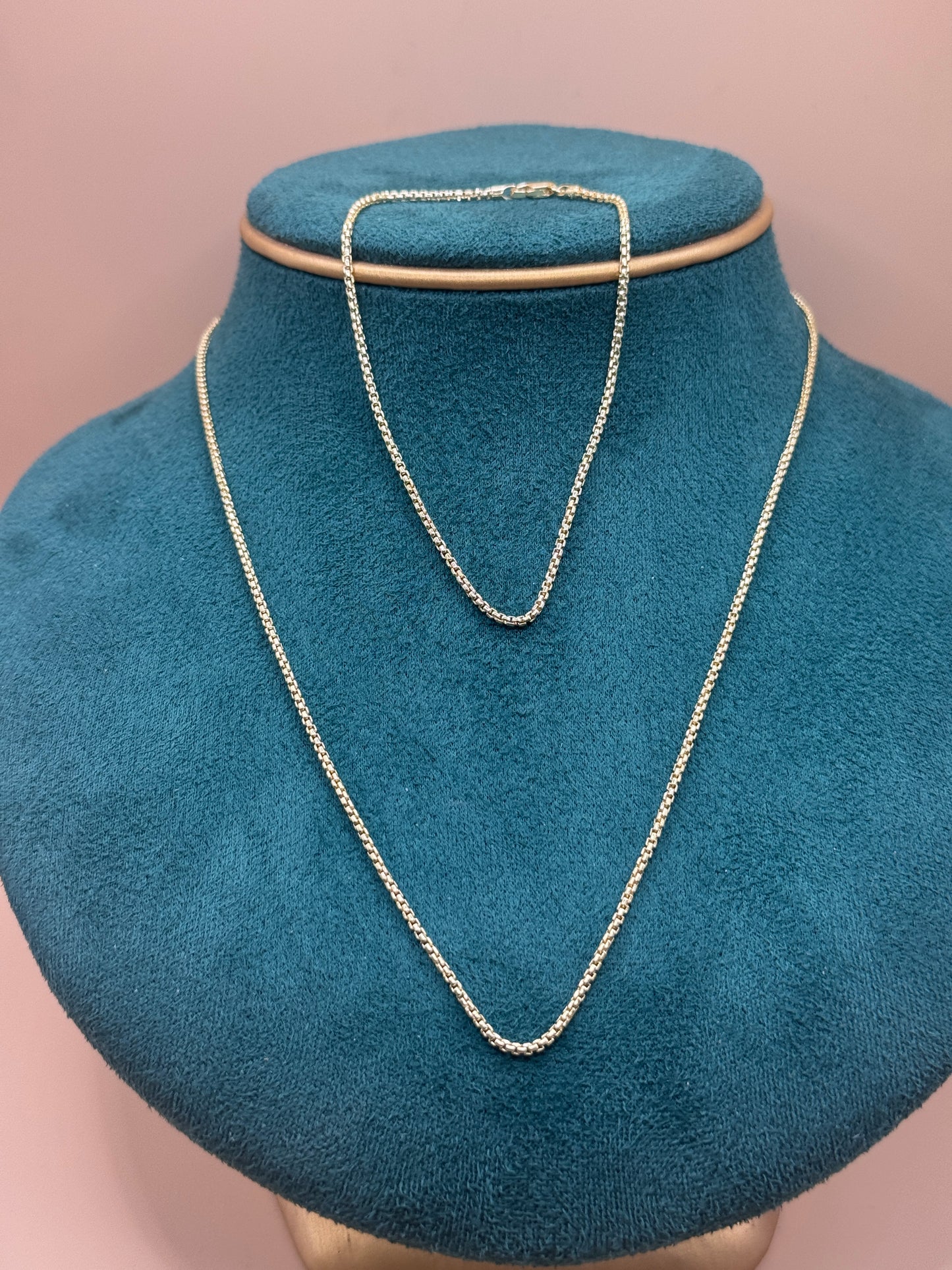 14K Gold Round Box Chain Set – 18” Necklace & 8” Bracelet Unisex, Matching Gold Jewelry Set