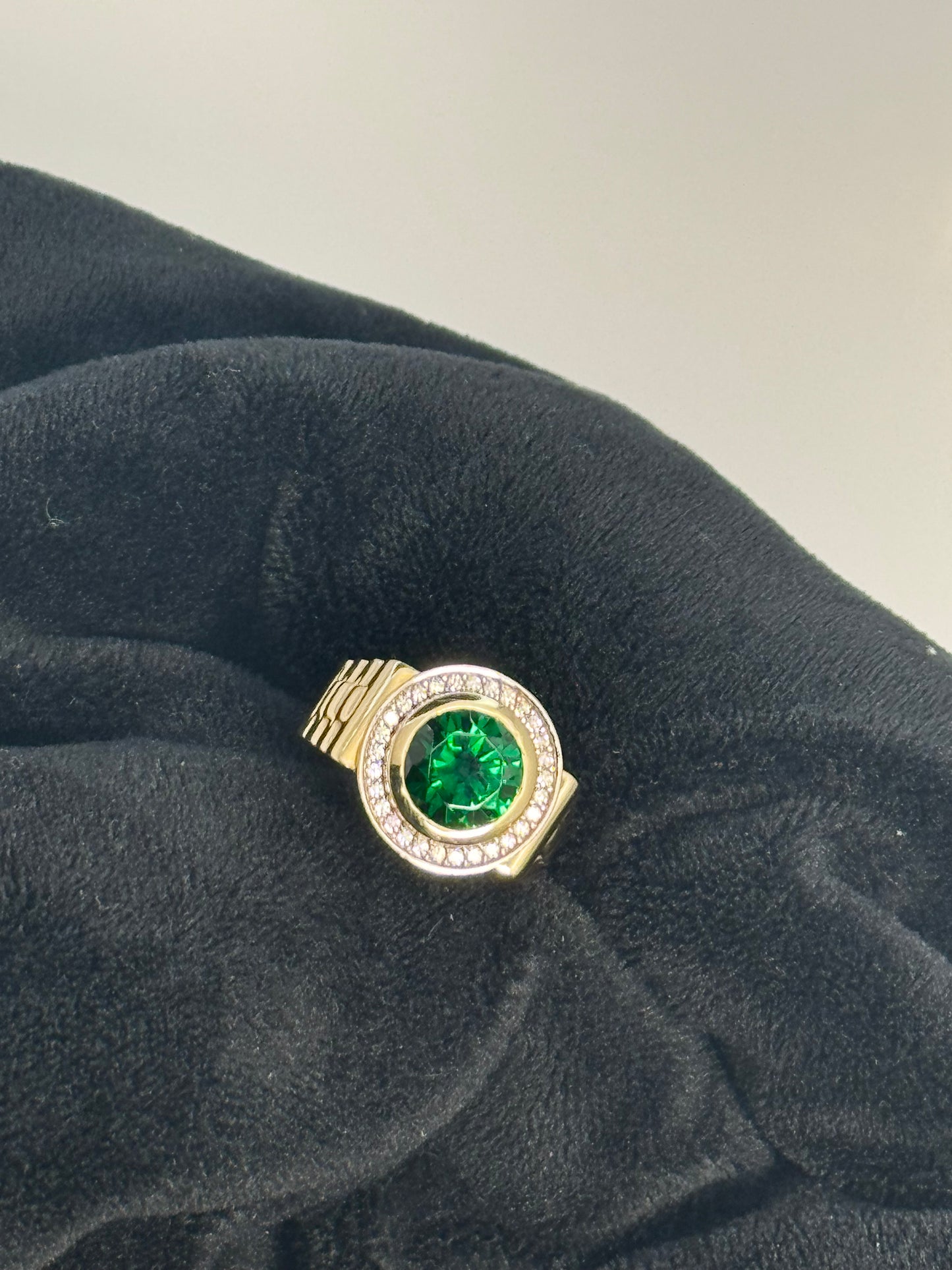 Solid 14k Gold Emerald round ring for men