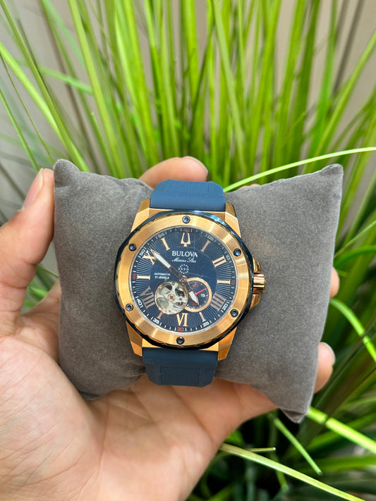 Marine star Marine Star Automatic Blue Rubber Strap Rose Gold 44mm