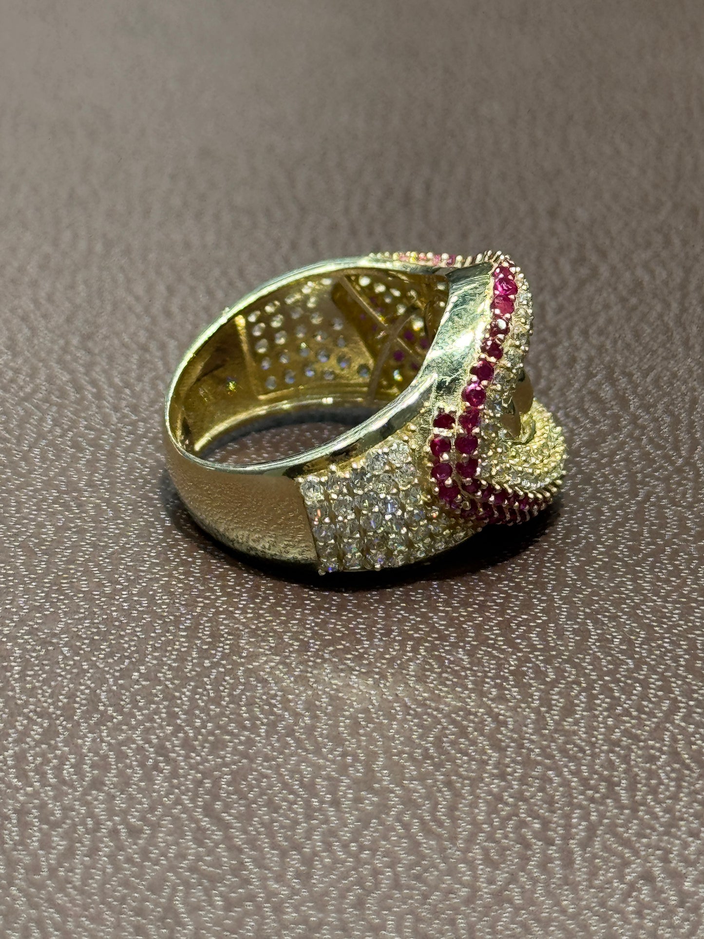 14k gold ring for women with iced grill and emerald