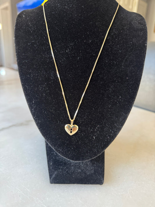 Solid 14K Gold Wheat Chain with Heart Pendant for women
