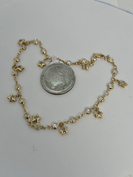 14k gold/ star bracelet with cubic sparkling zirconia stone