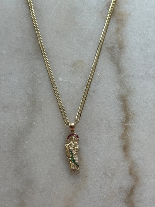 14K Gold Curb Link Chain with Saint Jude Pendant-For Men