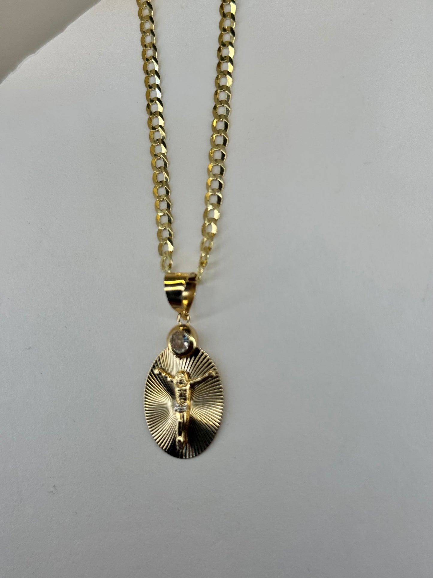 14K Gold Crucified Jesus Pendant & Cube Link Chain – A Timeless Symbol of